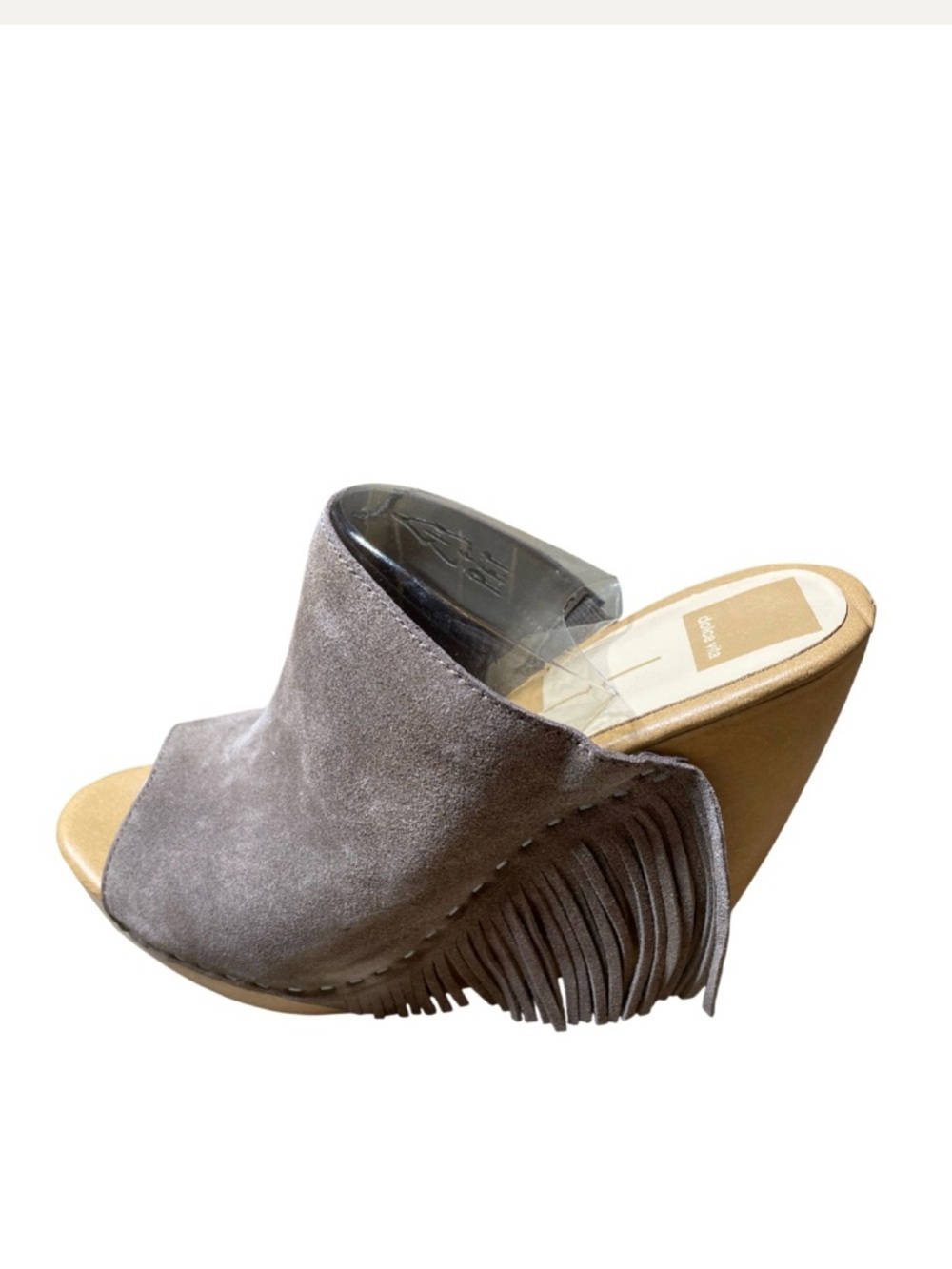 DV by Dolce Vita Taupe Suede Fringe Wedge Mules Size 10